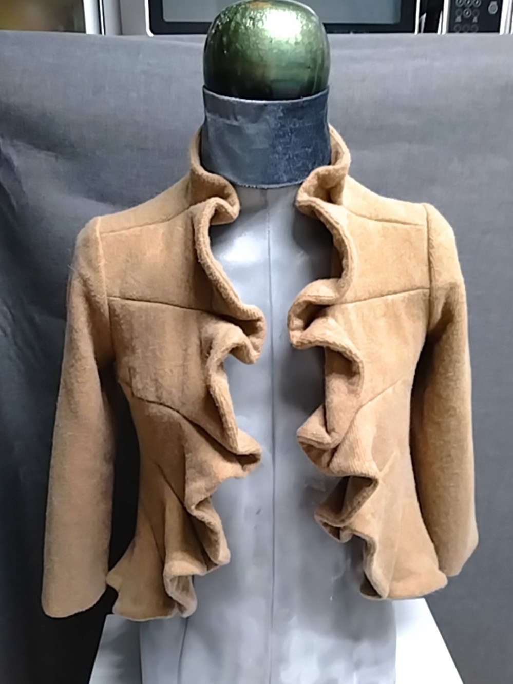 Women's Ruffle-Front Wool Blend Jacket - Camel - Picture 6 of 8